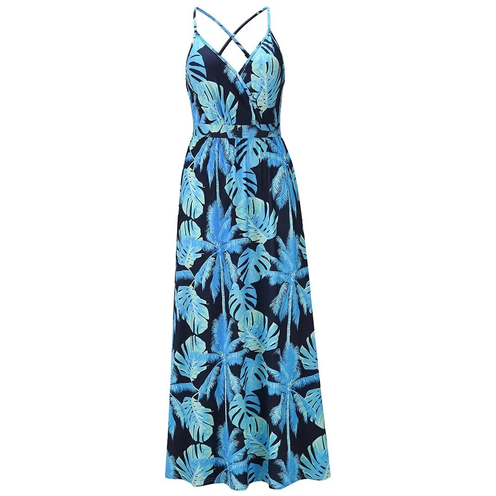 European and American spring and summer dresses Bohemian floral halter dress - Image 5