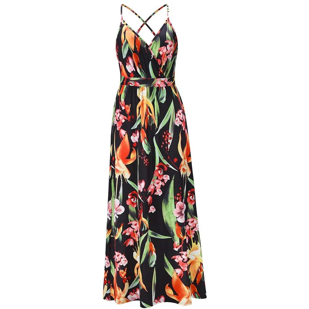 European and American spring and summer dresses Bohemian floral halter dress - Image 9
