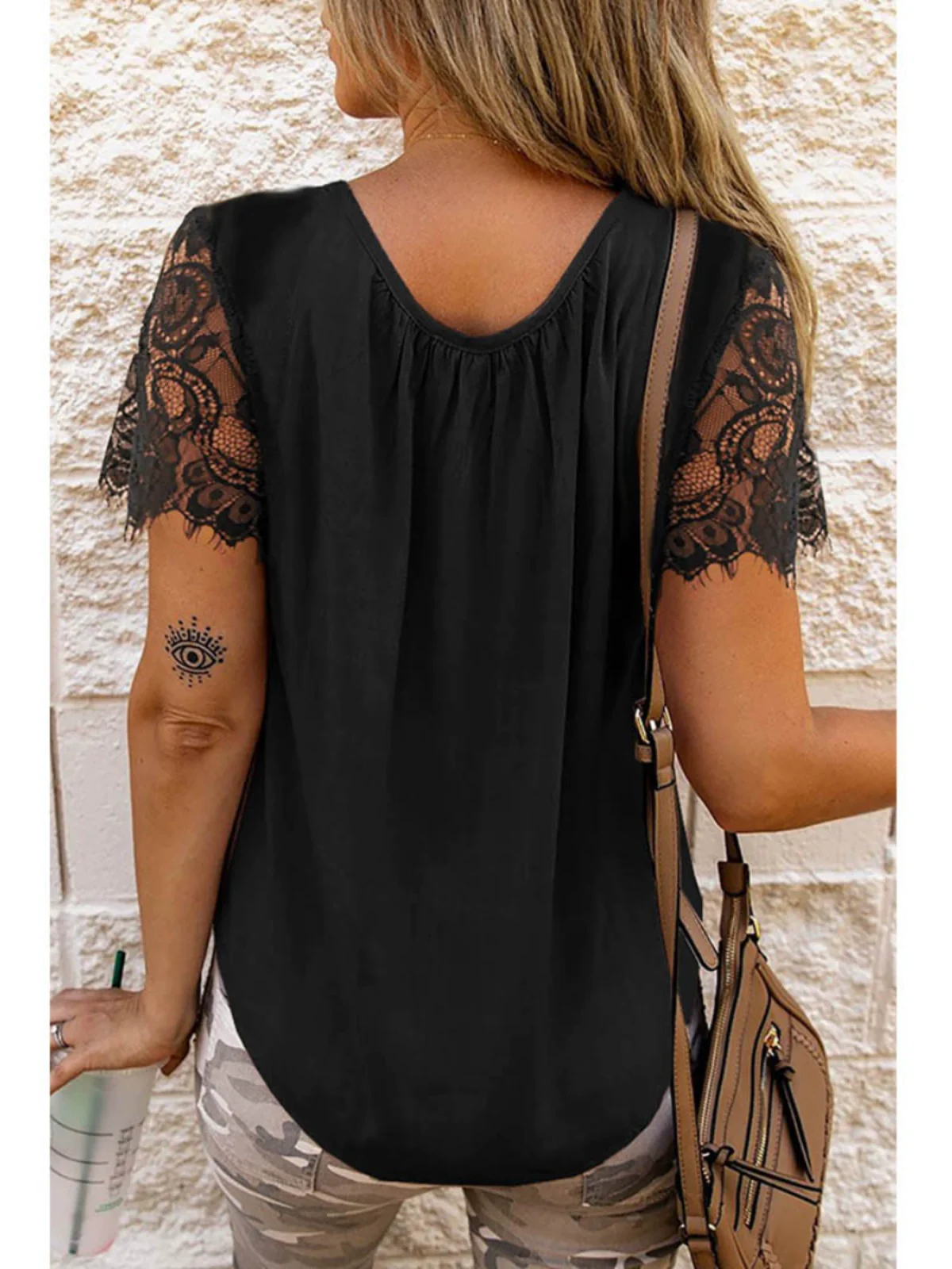 European and American Style Lace Tulle Short Sleeve Pure Color T-shirt Female 2024 Summer New Arrival Loose All-Matching Comfortable Half Sleeve Tops Female - Image 3