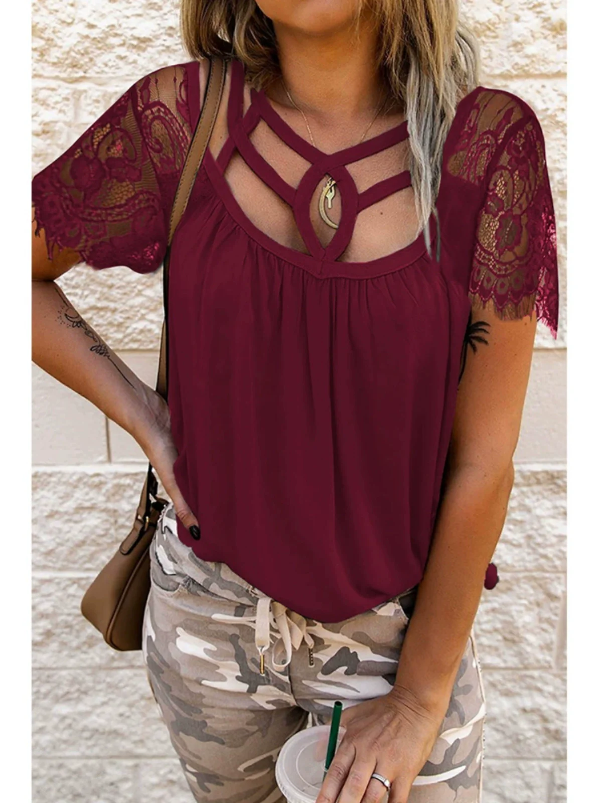 European and American Style Lace Tulle Short Sleeve Pure Color T-shirt Female 2024 Summer New Arrival Loose All-Matching Comfortable Half Sleeve Tops Female - Image 4
