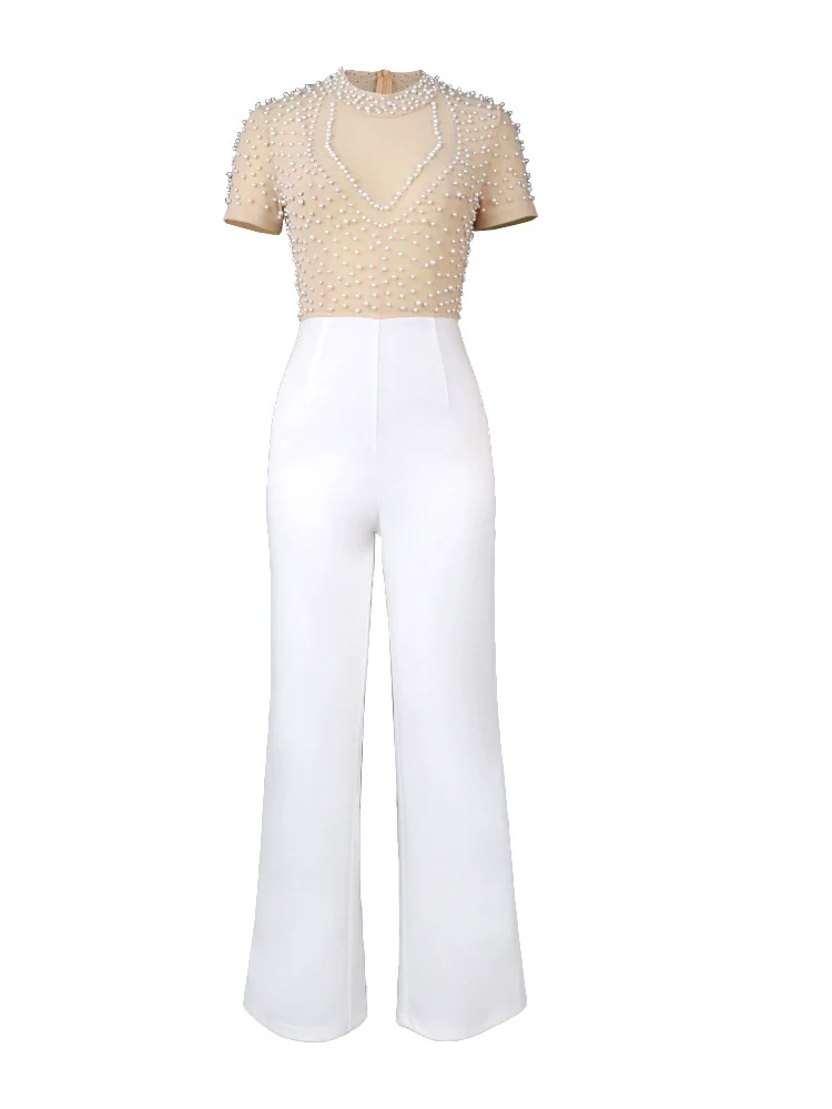 European and American-Style Large-Size High-Waist Slim Looking-Piece Pants with Beads - Image 5