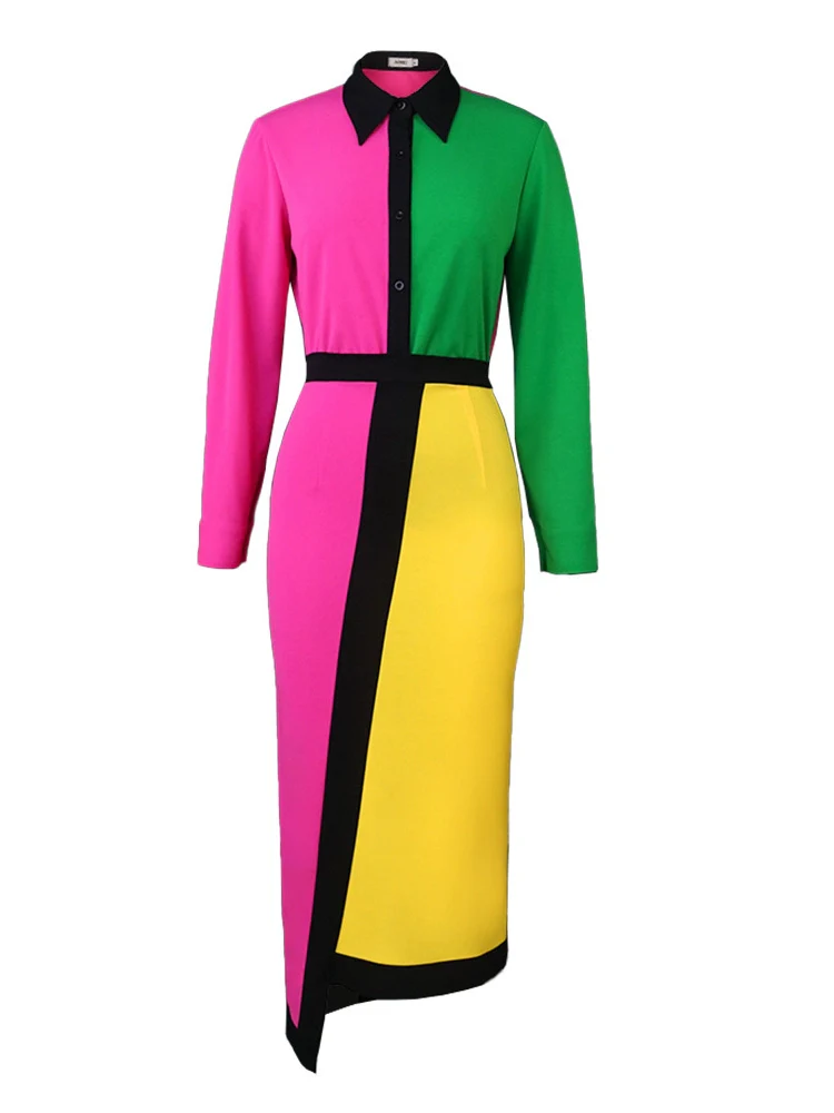 European and American-Style plus Size Color Matching Skirt Long-Sleeve Shirt Set - Image 5