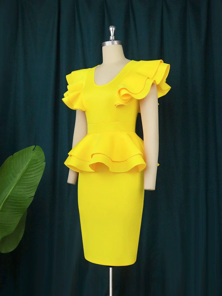 European and American-Style plus Size Ruffle Sleeve Dress with Mock Two Pieces - Image 2