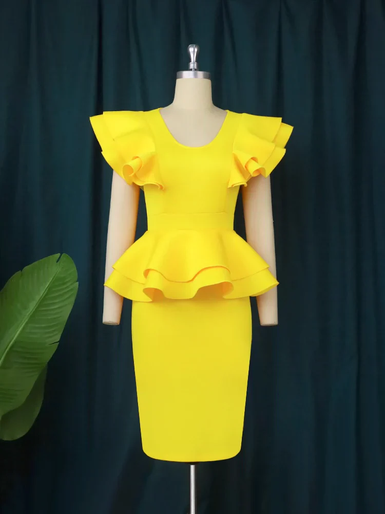 European and American-Style plus Size Ruffle Sleeve Dress with Mock Two Pieces - Image 3