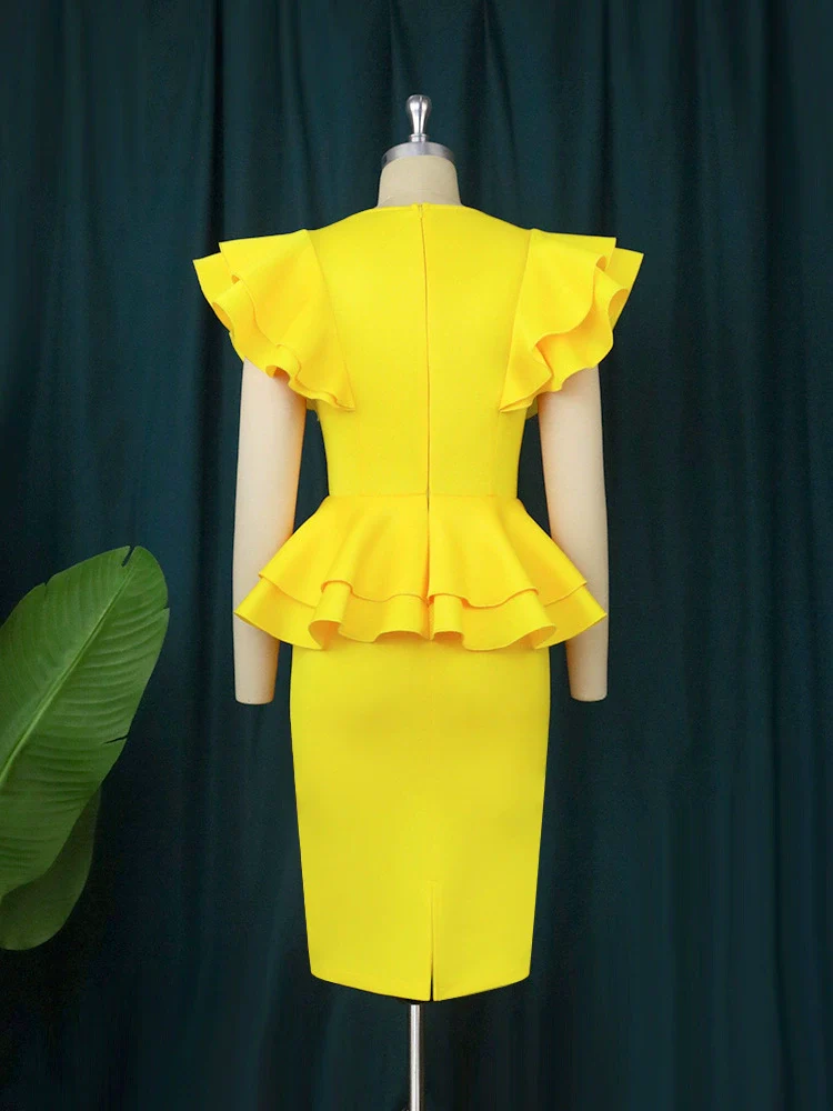 European and American-Style plus Size Ruffle Sleeve Dress with Mock Two Pieces - Image 4