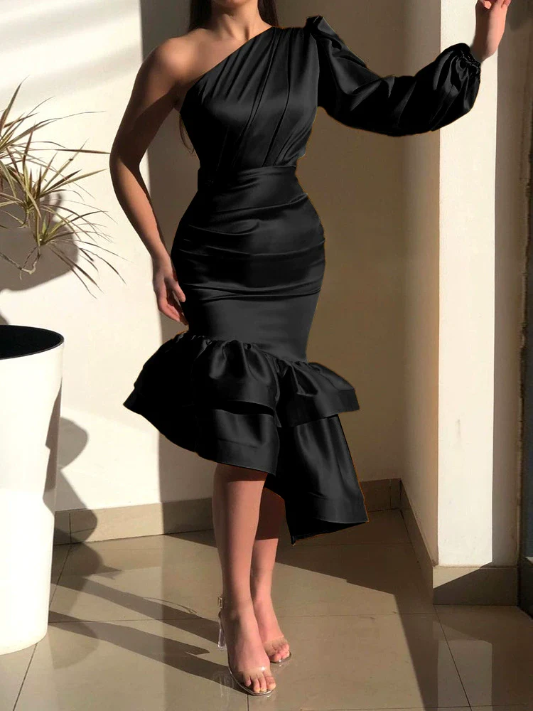 European and American-Style plus Size Sexy Shoulder Evening Gown - Image 8