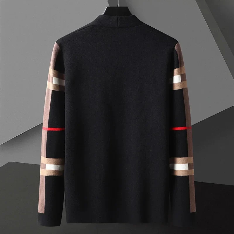 European high-end brand cardigan sweater men's spring and autumn new trend casual Plaid shawl high-quality knitted coat men's - Image 5