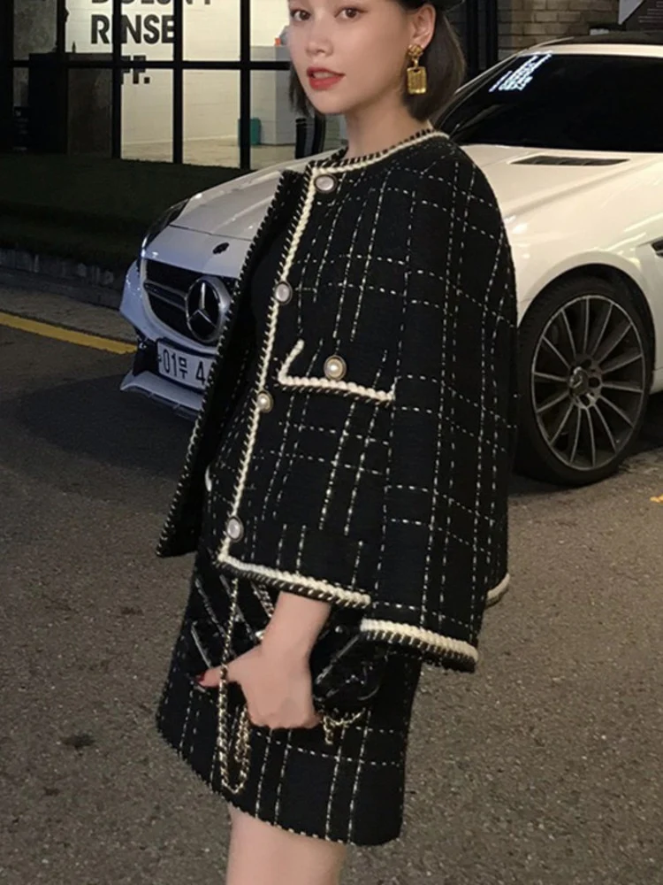 European Style Autumn Winter 2 Piece Set Women Short Woolen Tweed Jacket Coat &amp; Bodycon Mini Skirt Set Women Two Piece Outfits - Image 2