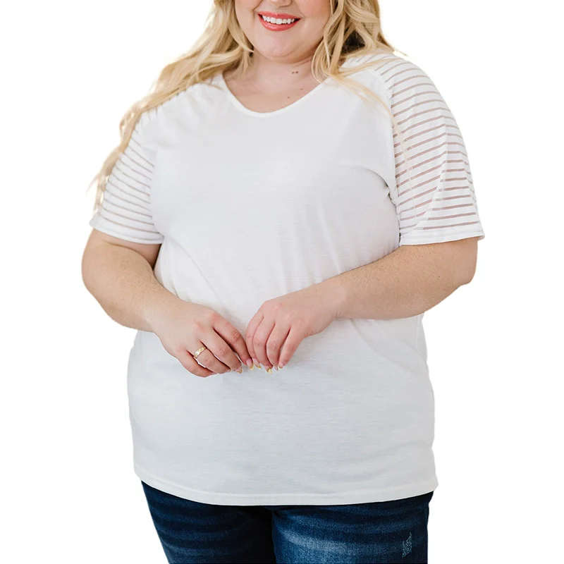 European-Style T-shirt Casual Loose V-neck Pullover Fat Woman - Image 9