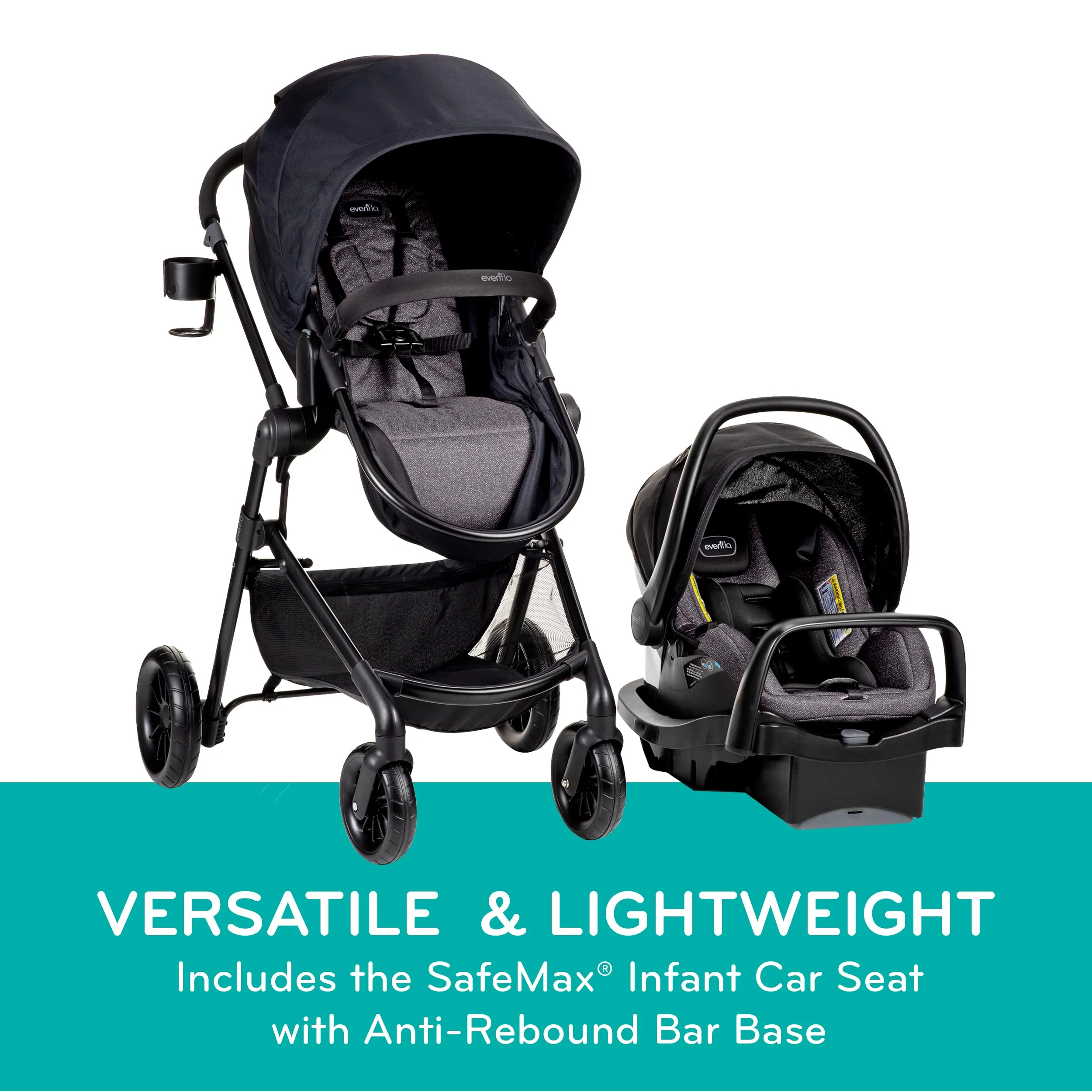 Evenflo Pivot Modular Travel System with LiteMax Infant Car Seat with Anti-Rebound Bar (Casual Gray) - Image 7