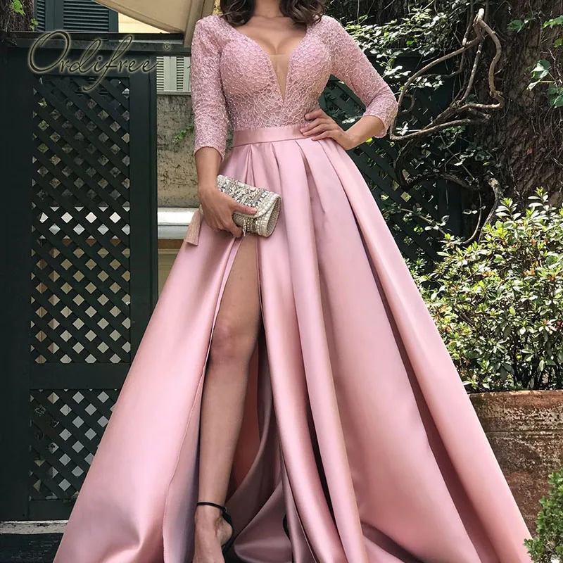 Evening Dress 2023 Length Long Party Dress Elegant Lady Lace Sequin Split Satin Sexy Maxi Evening Dress S-5XL - Image 2