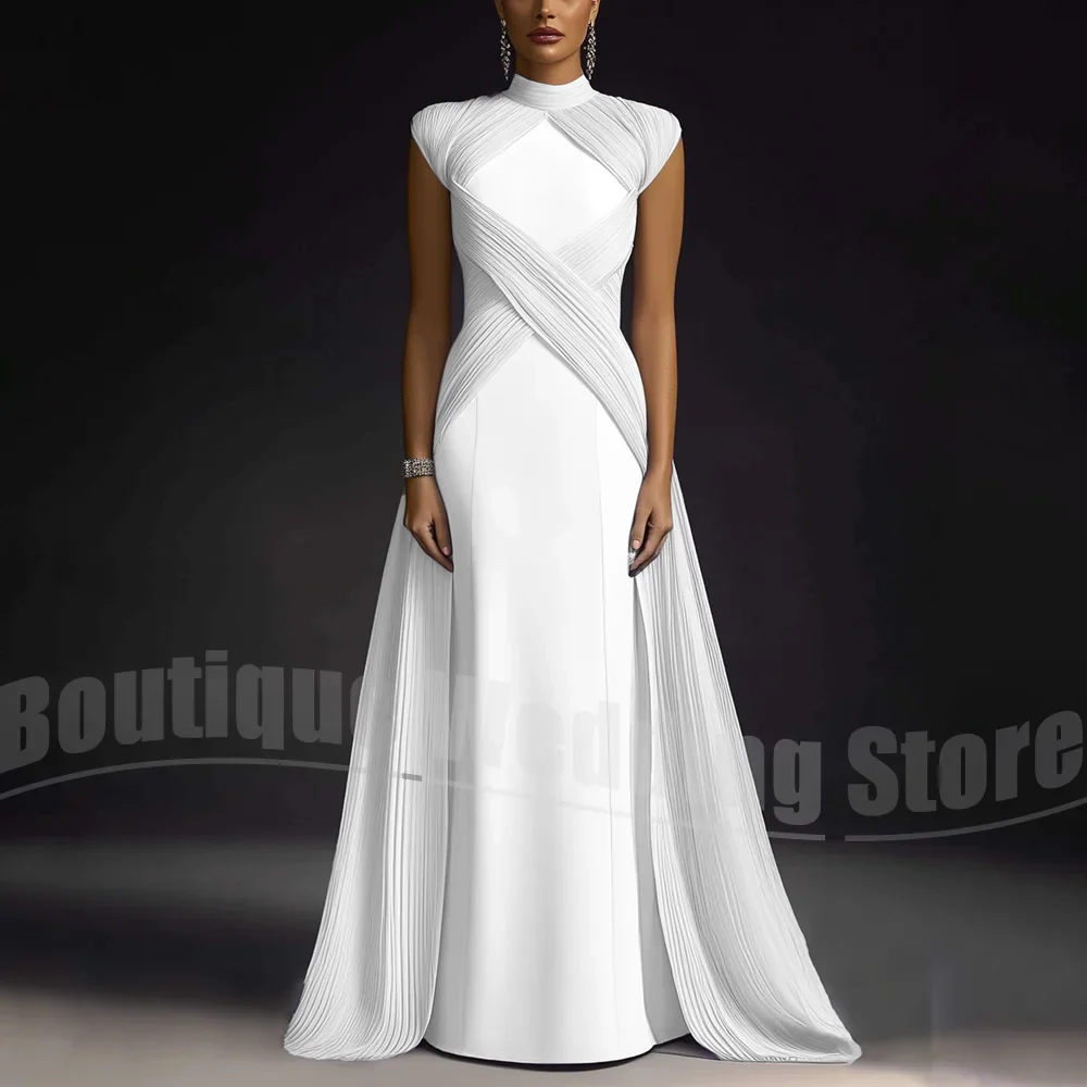 Evening Dresses for Women Fashion Pleated Draped Prom Gowns Slim Elegant High Collar Sleeveless Floor Length Party Dresses - Image 5