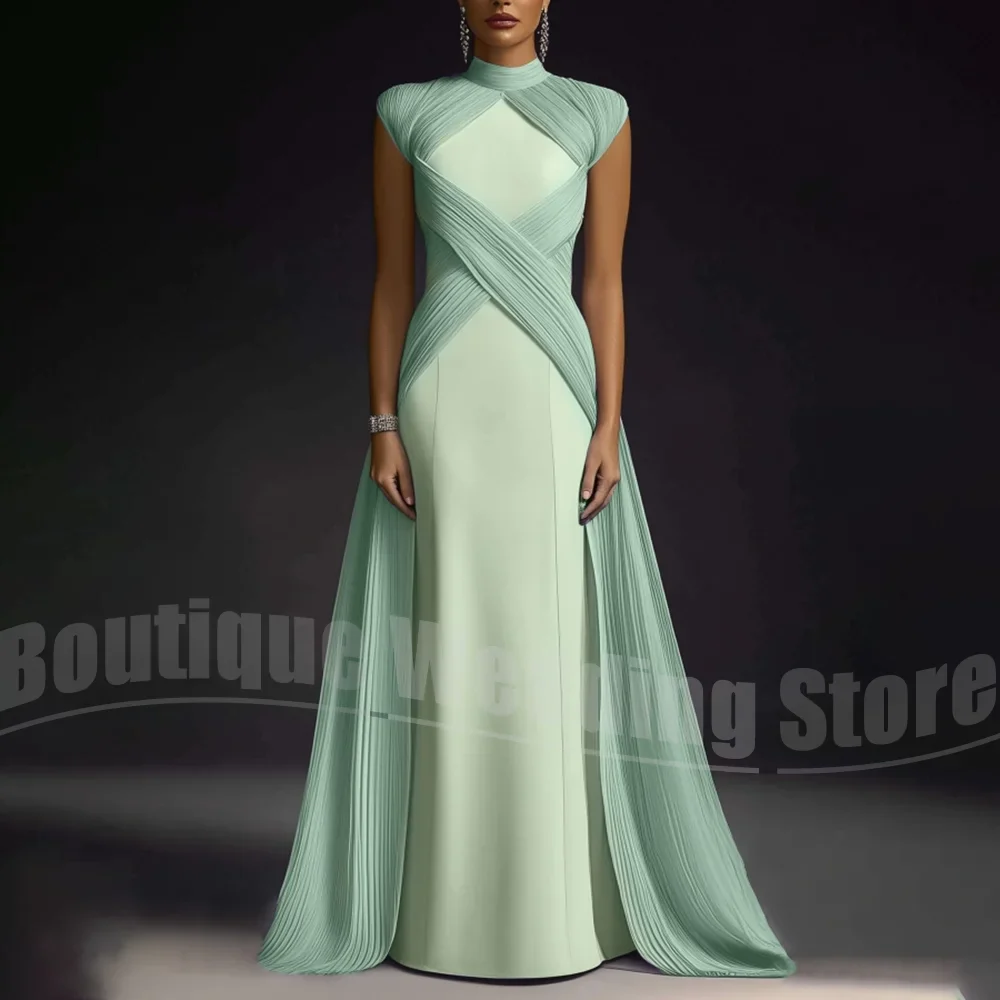 Evening Dresses for Women Fashion Pleated Draped Prom Gowns Slim Elegant High Collar Sleeveless Floor Length Party Dresses - Image 6