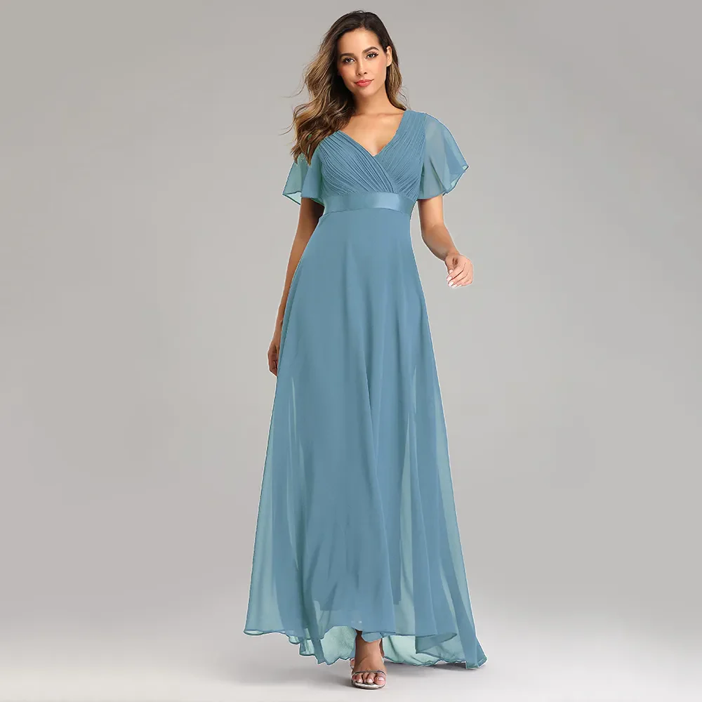 Evening Dresses XUCTHHC Elegant V-Neck Ruffles Chiffon Formal Evening Gown Robe Vestidos De Fiesta Dress for Wedding Party - Image 3