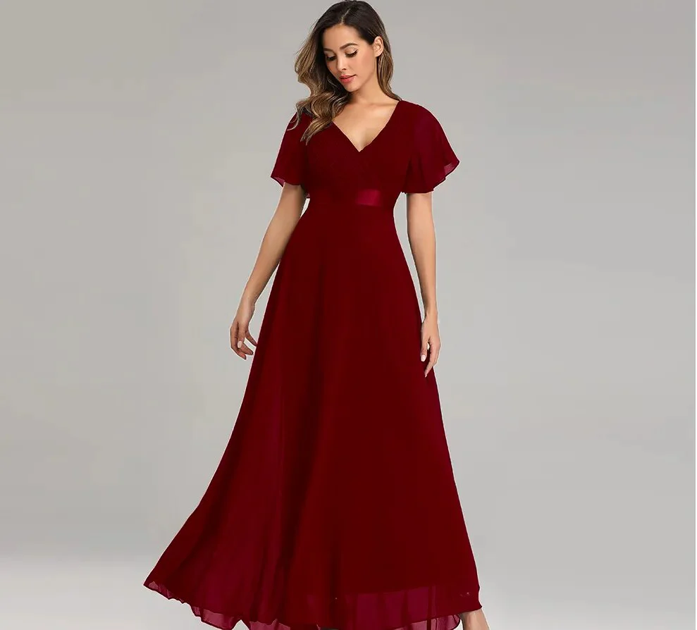 Evening Dresses XUCTHHC Elegant V-Neck Ruffles Chiffon Formal Evening Gown Robe Vestidos De Fiesta Dress for Wedding Party - Image 4