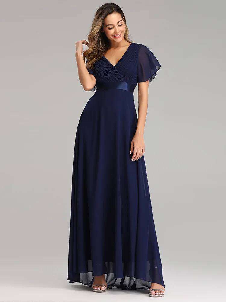 Evening Dresses XUCTHHC Elegant V-Neck Ruffles Chiffon Formal Evening Gown Robe Vestidos De Fiesta Dress for Wedding Party - Image 6