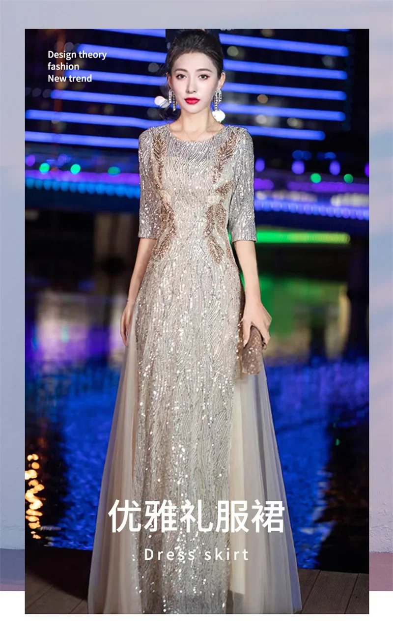 Evening Gown High-end Banquet Niche Light Luxury Host Steel Companion Conductor Choir Performance Costume Women's Long Dress WLF - Image 10
