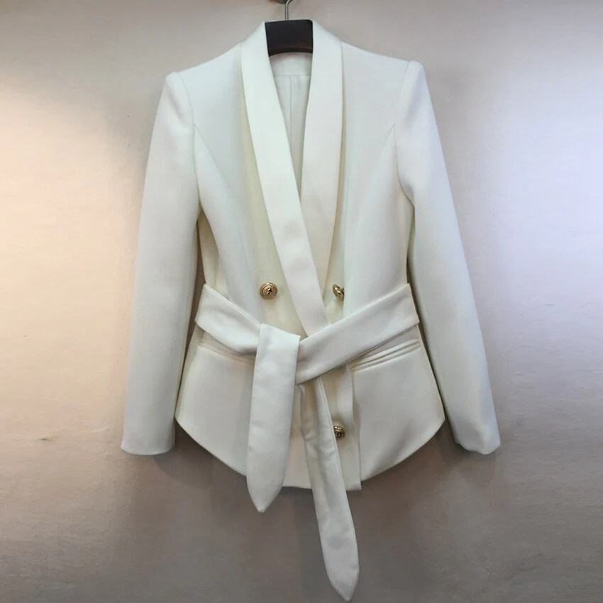 EXCELLENT QUALITY Stylish Career Blazer For Women Shawl Collar Lion Buttons Lacing Belt Blazer Jacket - Image 3