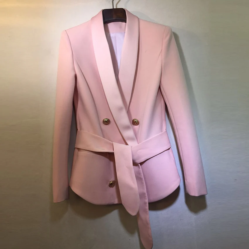 EXCELLENT QUALITY Stylish Career Blazer For Women Shawl Collar Lion Buttons Lacing Belt Blazer Jacket - Image 4