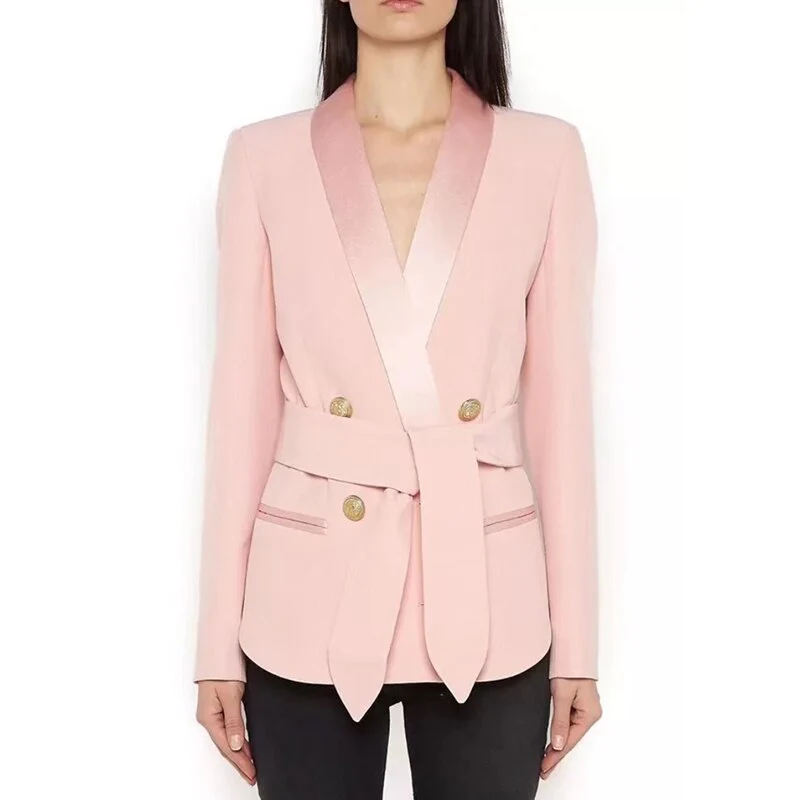 EXCELLENT QUALITY Stylish Career Blazer For Women Shawl Collar Lion Buttons Lacing Belt Blazer Jacket - Image 7