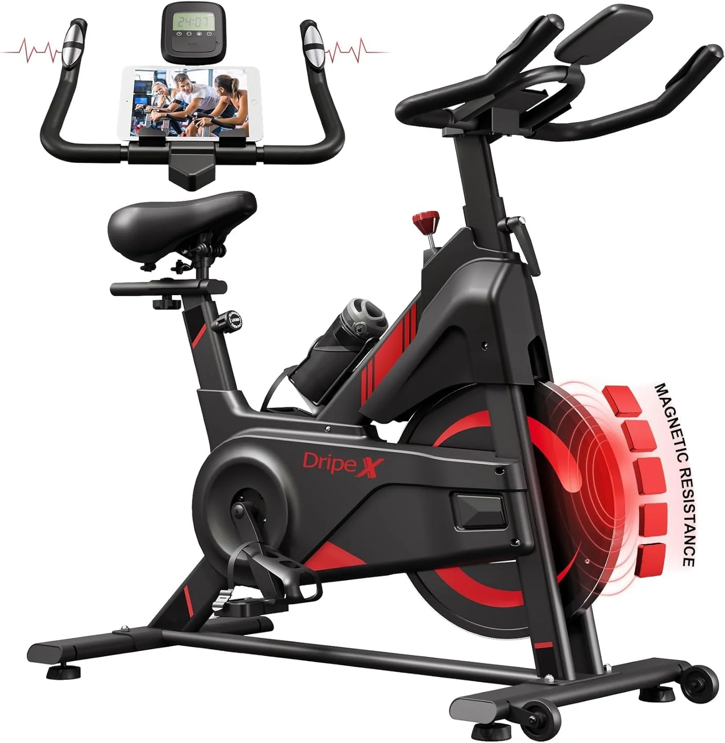 Exercise Bike, Dripex 2023 Upgrade [Super Silent Belt Drive] Indoor Stationary Bike with Tablet Holder, LCD Monitor for Home Bicycle Workout