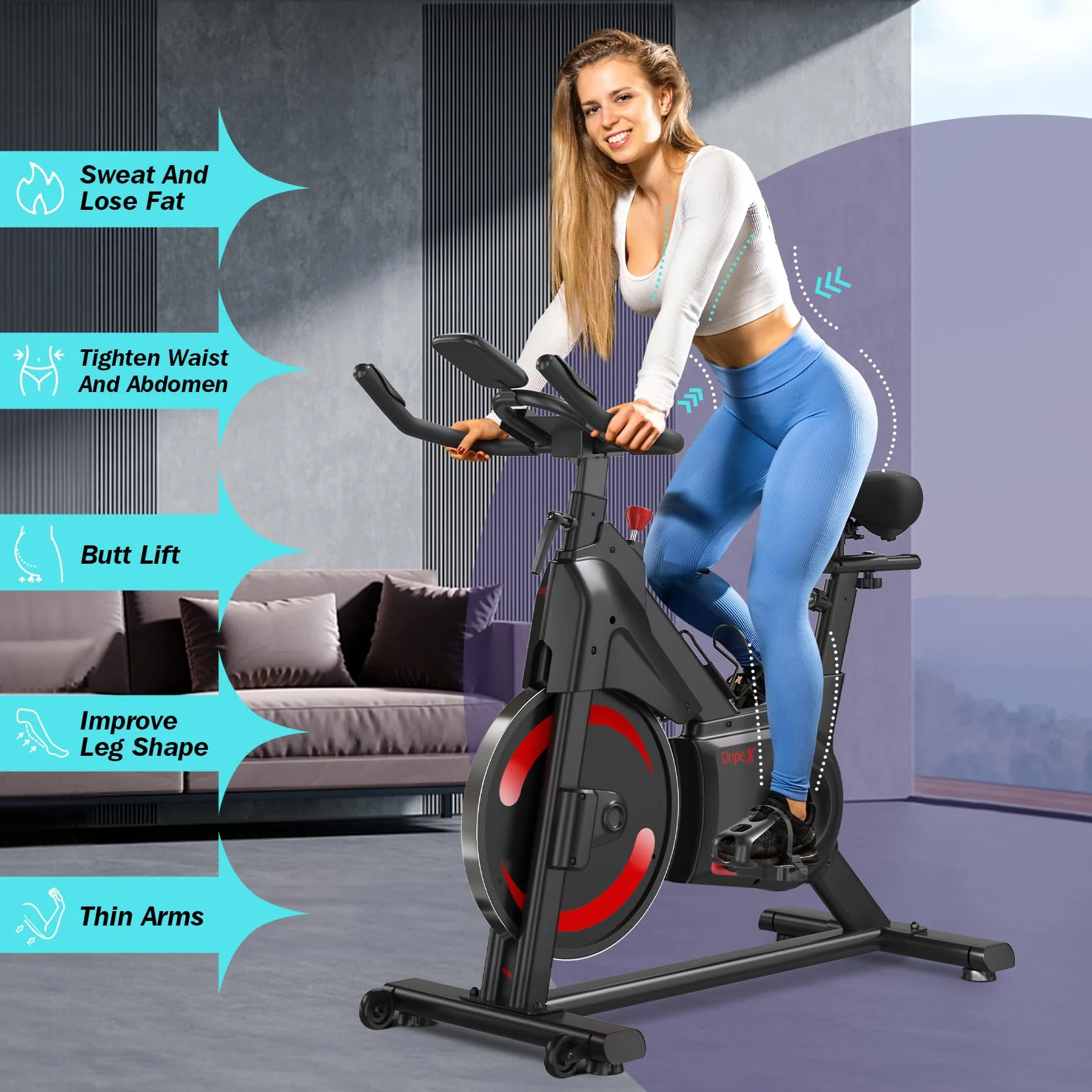 Exercise Bike, Dripex 2023 Upgrade [Super Silent Belt Drive] Indoor Stationary Bike with Tablet Holder, LCD Monitor for Home Bicycle Workout - Image 2