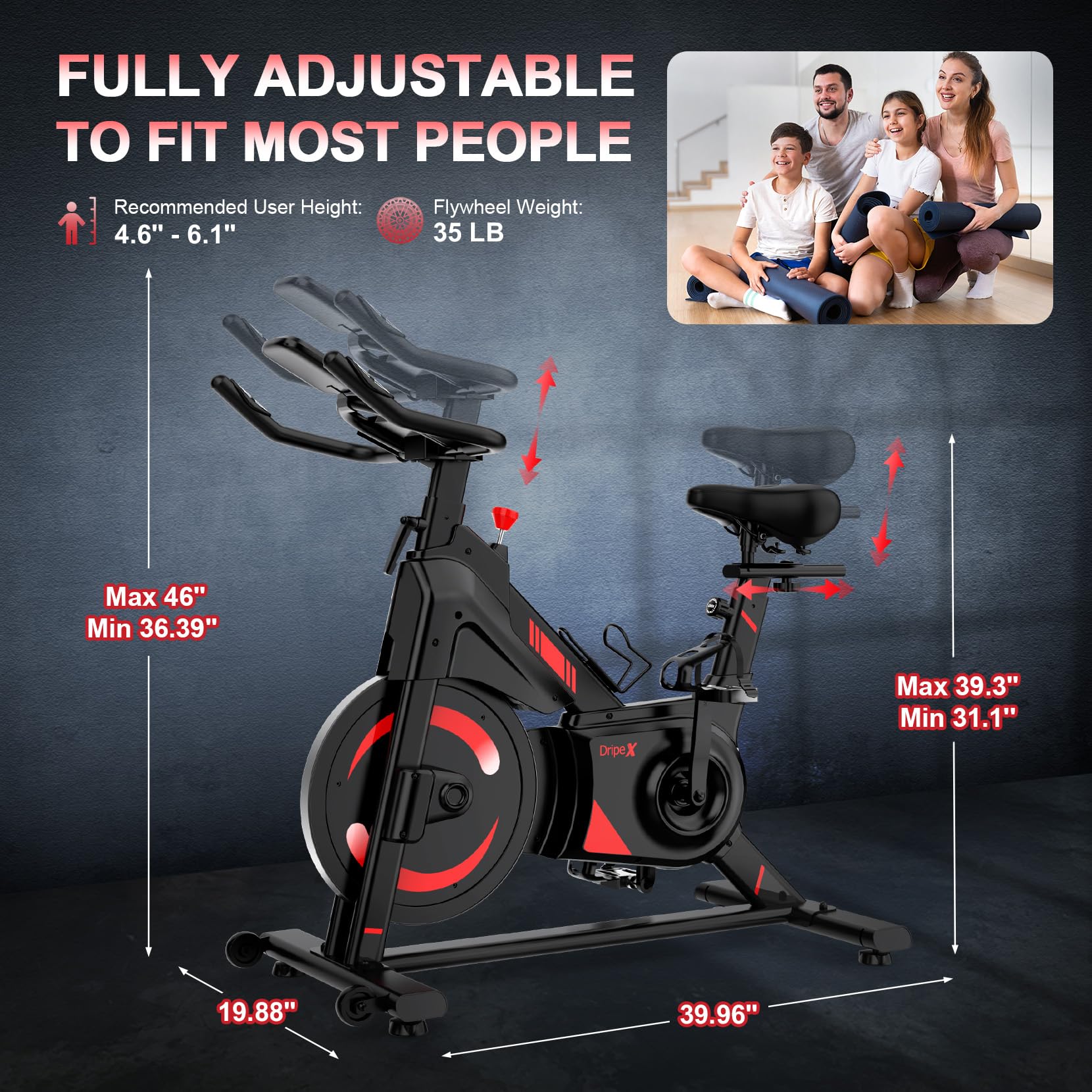 Exercise Bike, Dripex 2023 Upgrade [Super Silent Belt Drive] Indoor Stationary Bike with Tablet Holder, LCD Monitor for Home Bicycle Workout - Image 4