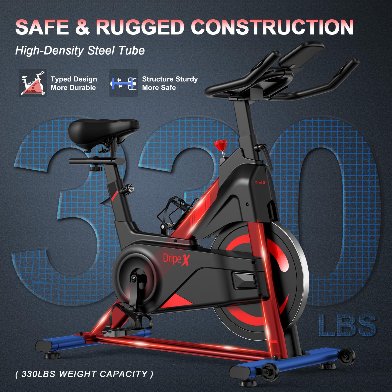 Exercise Bike, Dripex 2023 Upgrade [Super Silent Belt Drive] Indoor Stationary Bike with Tablet Holder, LCD Monitor for Home Bicycle Workout - Image 7