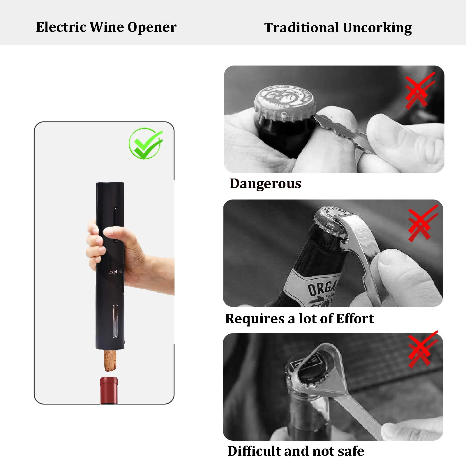 Exptolii Electric Wine Opener, Automatic Bottle Corkscrew with Foil Cutter, Vacuum Stopper and Wine Aerator Pourer - Image 8