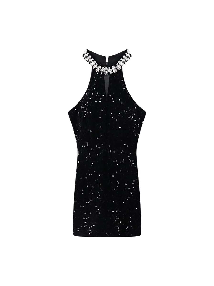 Exquisite Rhinestone Socialite Glitter A- line Skirt Halterneck - Image 6