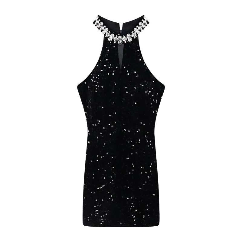 Exquisite Rhinestone Socialite Glitter A- line Skirt Halterneck - Image 7