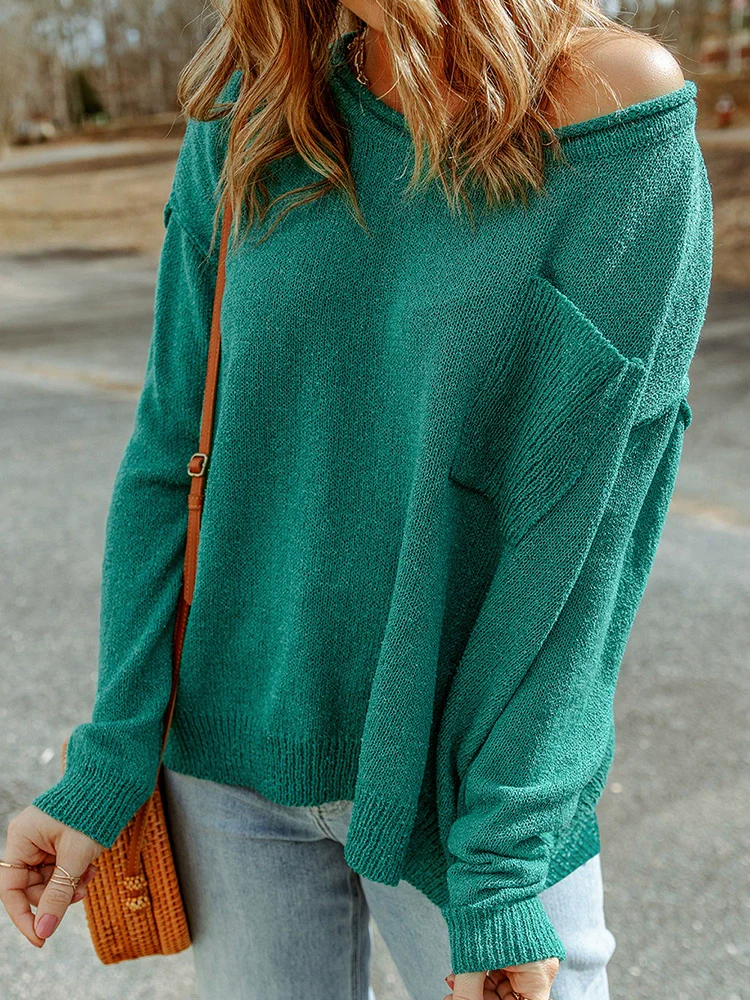 Fall 2024 New Arrival Pure Color Long Sleeves Sweater Female European and American Leisure Wind Thread Knitting Thermal Head Cover Tops Female - Image 3