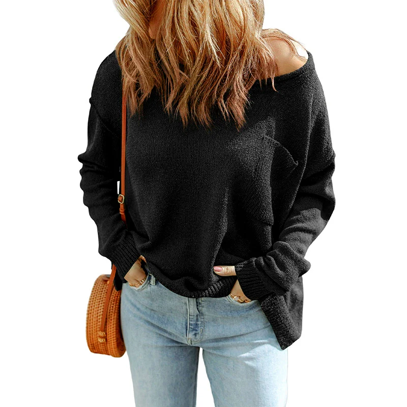 Fall 2024 New Arrival Pure Color Long Sleeves Sweater Female European and American Leisure Wind Thread Knitting Thermal Head Cover Tops Female - Image 7