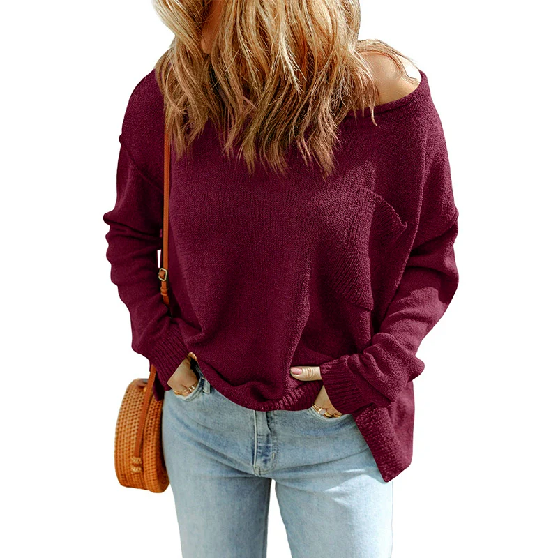 Fall 2024 New Arrival Pure Color Long Sleeves Sweater Female European and American Leisure Wind Thread Knitting Thermal Head Cover Tops Female - Image 9