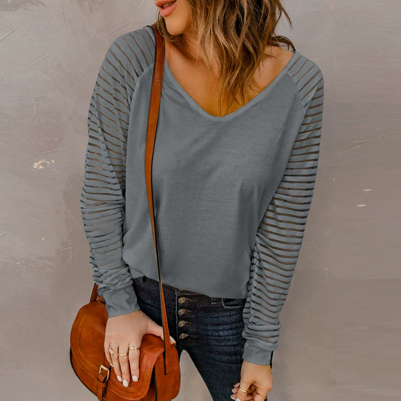 Fall and Winter Cut Out Simple European and American Style Fashion Long Sleeve Top - Image 20