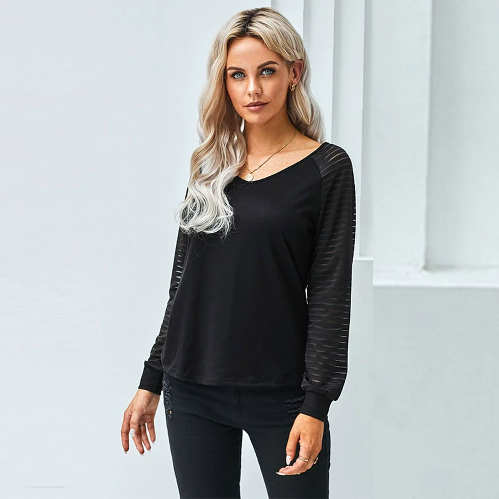 Fall and Winter Cut Out Simple European and American Style Fashion Long Sleeve Top - Image 8
