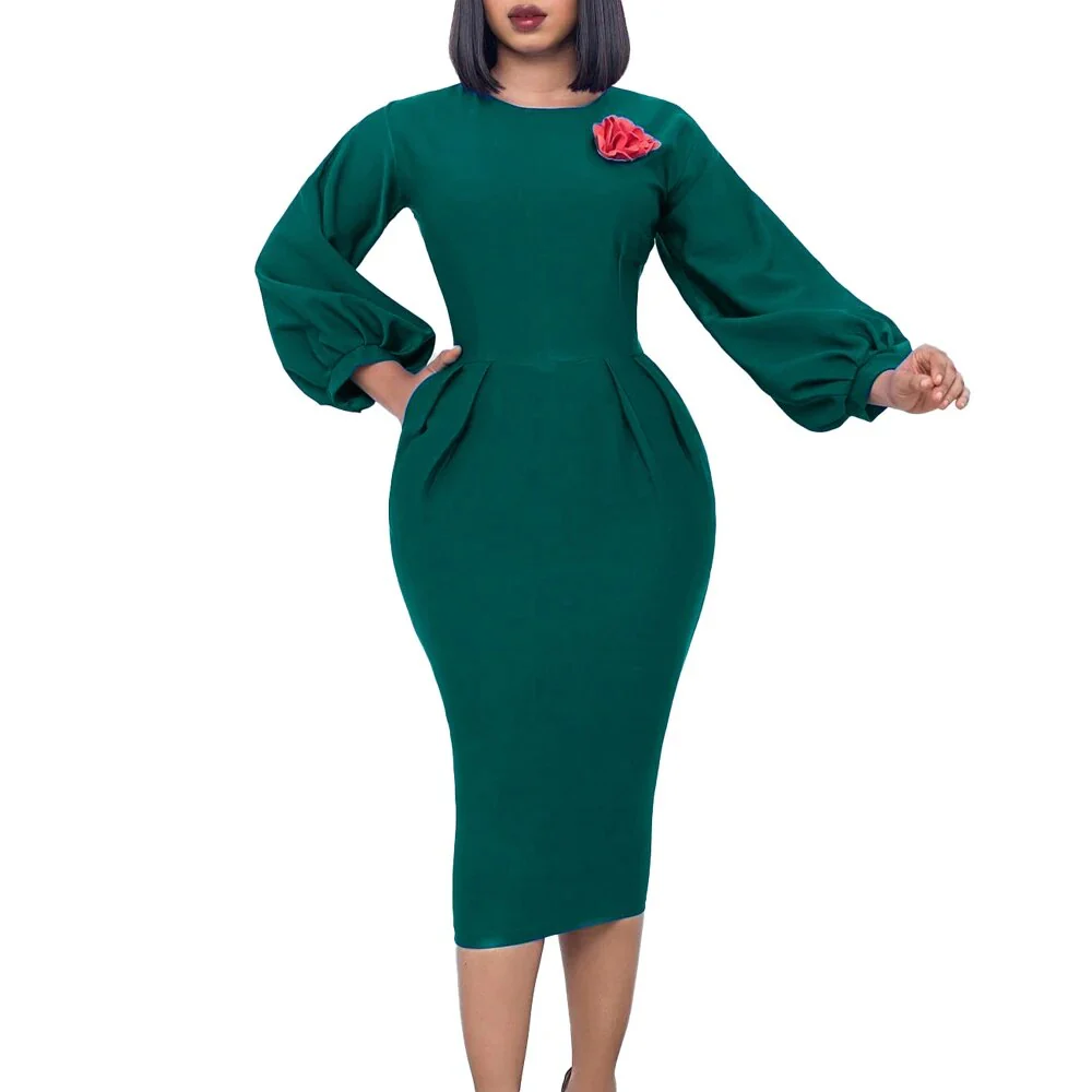 Fall Church Dress for Women 2023 New Arrivals Dresses Elegant Lantern Long Sleeve Ladies Knee Length Formal Festival Midi Dress - Image 10