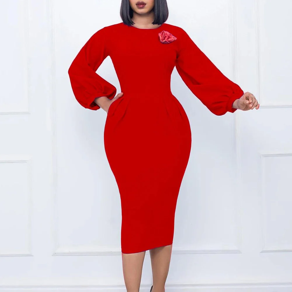 Fall Church Dress for Women 2023 New Arrivals Dresses Elegant Lantern Long Sleeve Ladies Knee Length Formal Festival Midi Dress - Image 2