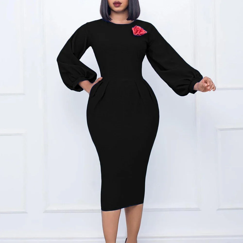 Fall Church Dress for Women 2023 New Arrivals Dresses Elegant Lantern Long Sleeve Ladies Knee Length Formal Festival Midi Dress - Image 4