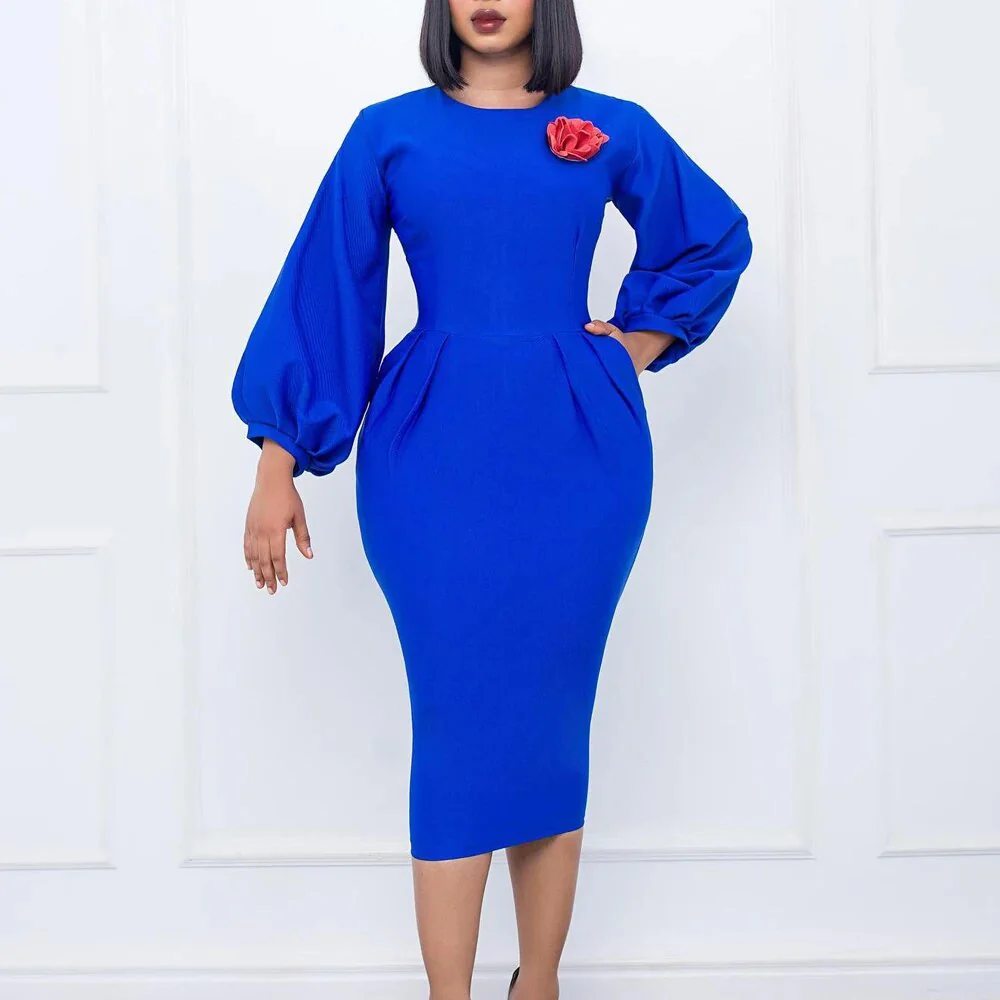 Fall Church Dress for Women 2023 New Arrivals Dresses Elegant Lantern Long Sleeve Ladies Knee Length Formal Festival Midi Dress - Image 5