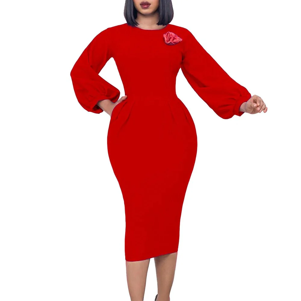 Fall Church Dress for Women 2023 New Arrivals Dresses Elegant Lantern Long Sleeve Ladies Knee Length Formal Festival Midi Dress - Image 7