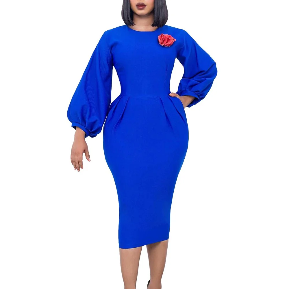 Fall Church Dress for Women 2023 New Arrivals Dresses Elegant Lantern Long Sleeve Ladies Knee Length Formal Festival Midi Dress - Image 8