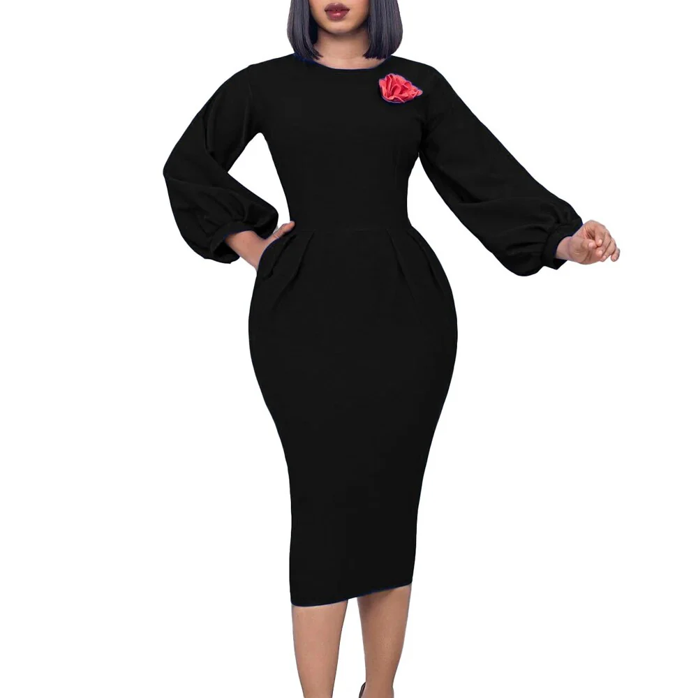 Fall Church Dress for Women 2023 New Arrivals Dresses Elegant Lantern Long Sleeve Ladies Knee Length Formal Festival Midi Dress - Image 9