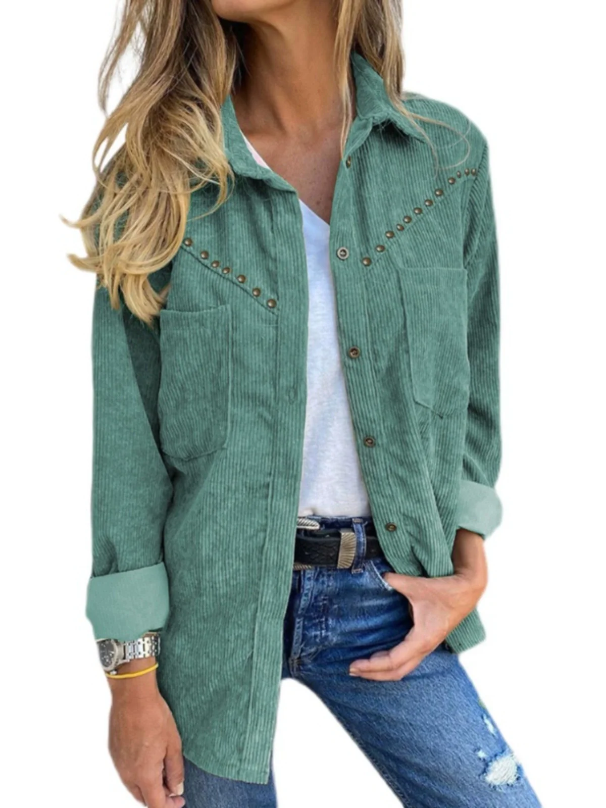 Fall New Arrival Cotton Linen Shirt Female 2024 Fashion Minority All-Match Pure Color Casual Polo Collar Long Sleeve Shirt Coat - Image 5