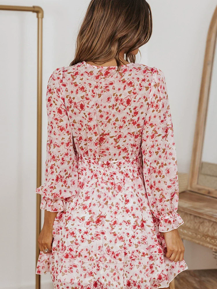 Fall New Arrival Long Sleeves Dress Women's 2024 Fashion Waist-Controlled Lace-up V Neck Pullover Knee-Length Skirt Fairy Dress - Image 4