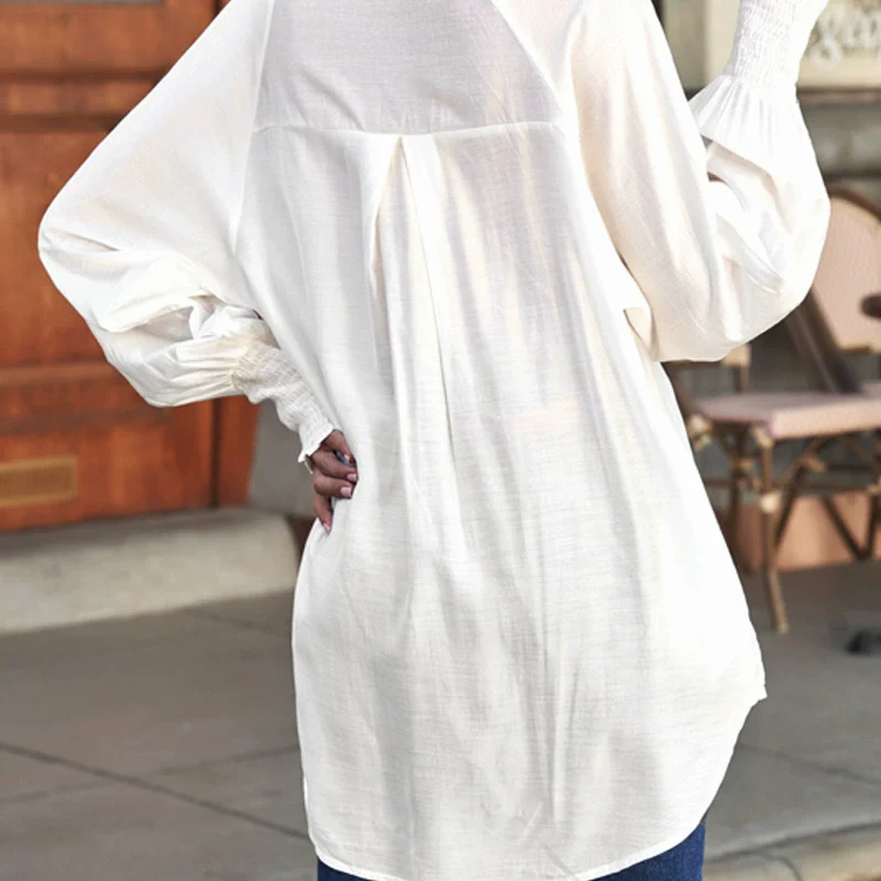Fall New Long Sleeve Shirt Women's European/American Niche New Style Solid Color Lantern Sleeve Closed Single-Breasted Chiffon Polo - Image 2