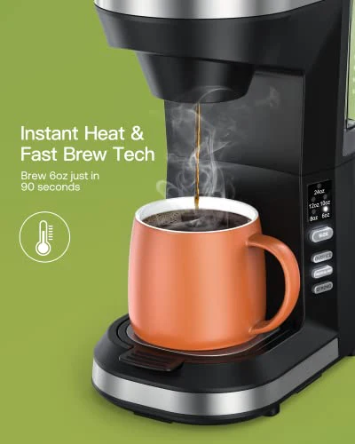 Famiworths Upgraded Hot and Iced Coffee Maker for K Cups and Ground Coffee, 4-5 Cups Coffee Maker and Single-serve Brewers, with 30Oz Removable Water Reservoir, 6 to 24Oz Cup Size, Classic Black - Image 5