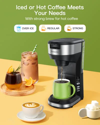 Famiworths Upgraded Hot and Iced Coffee Maker for K Cups and Ground Coffee, 4-5 Cups Coffee Maker and Single-serve Brewers, with 30Oz Removable Water Reservoir, 6 to 24Oz Cup Size, Classic Black - Image 8
