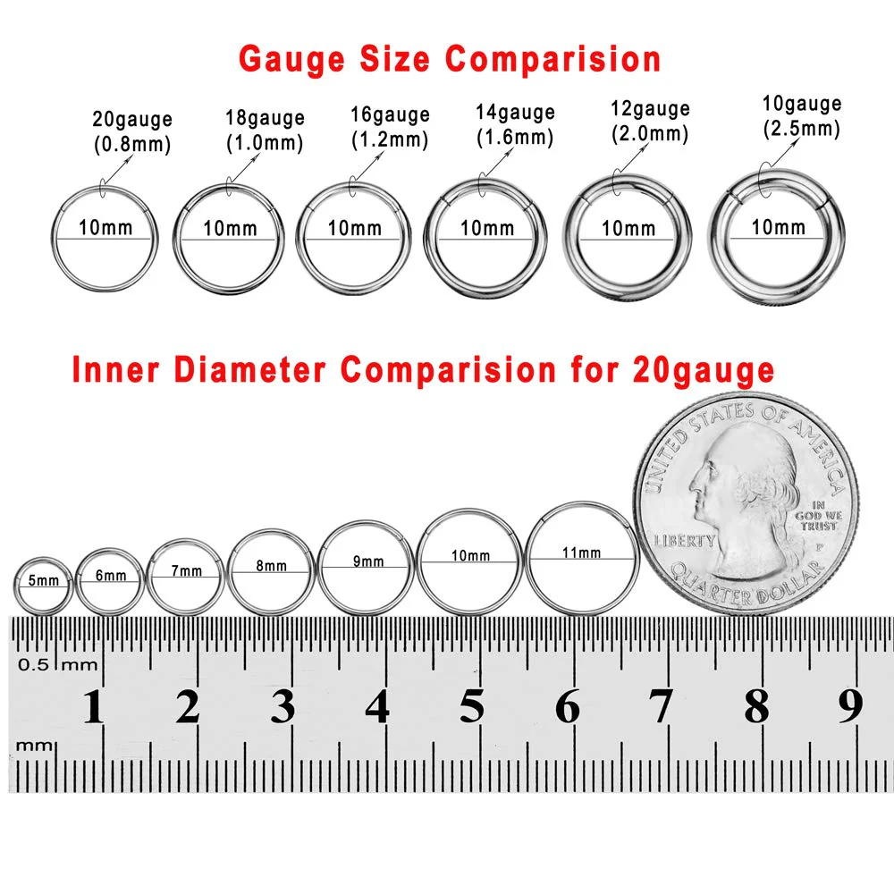 FANSING Nose Hoop Surgical Steel Nose Rings for Women Men Septum Jewelry Hinged Cartilage Earring Hoop for Nostril Helix Tragus Daith Conch Lip Rook Ear Lobe Piercings Silver 18 Gauge 8mm - Image 5