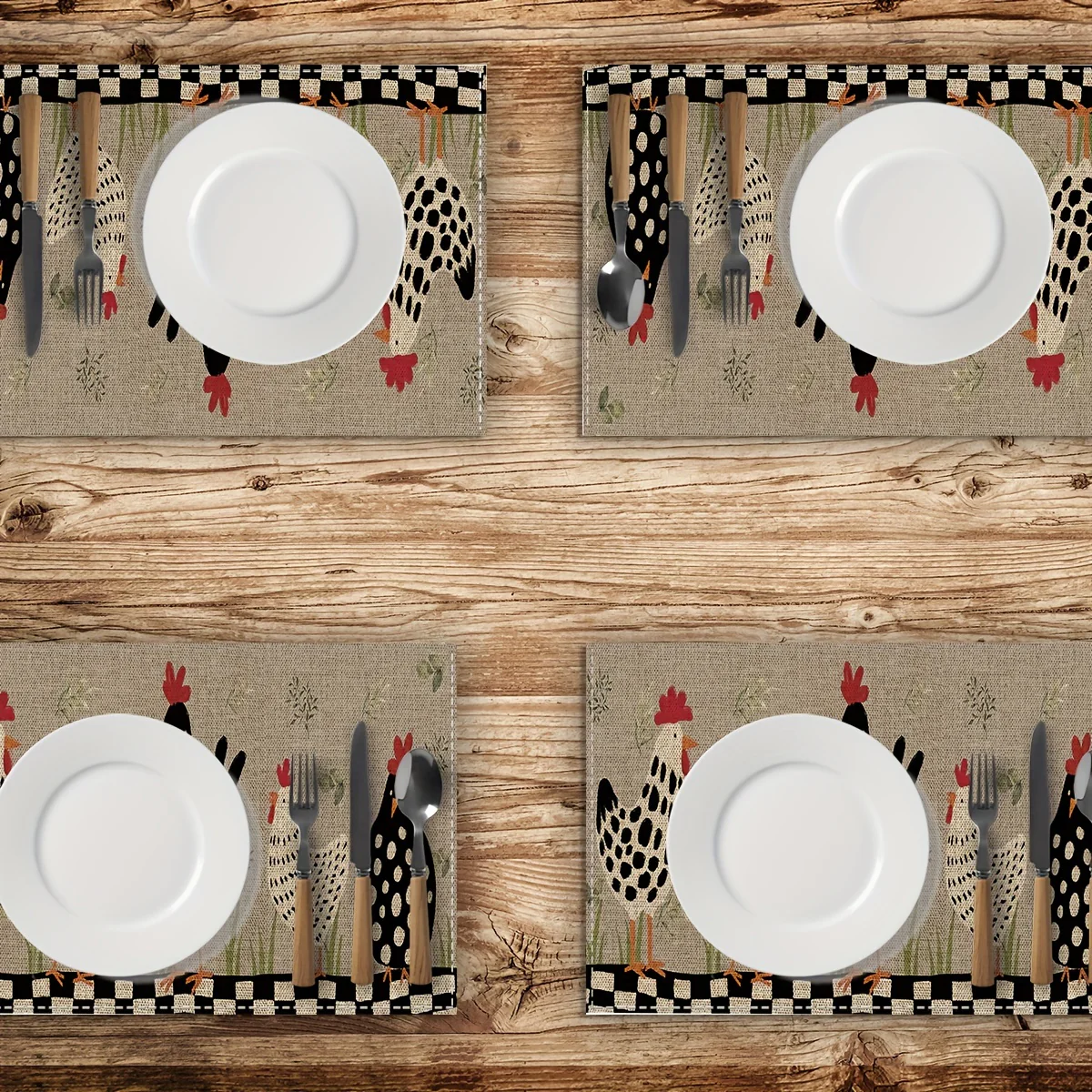 Farmhouse Rooster Kitchen Mats (2/4pcs) - Non-Slip, Washable Linen Placemats, Perfect for Dining & Home Decor, 12x18 Inches - Image 3